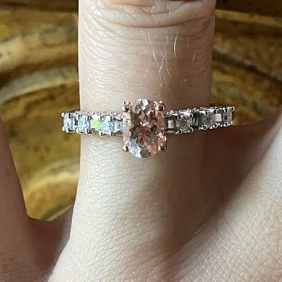 Jewelry - Natural Morganite Moissanite Sterling Silver Ring Size 8